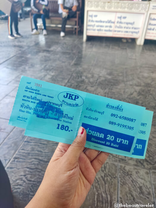 Hua Hin-Bangkok bus ticket.