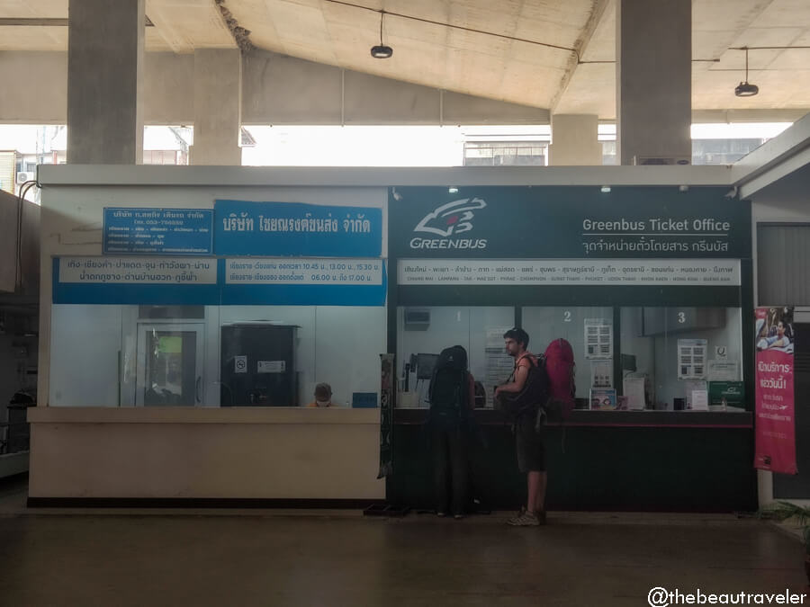 Greenbus ticket counter at Chiang Rai bus terminal. 