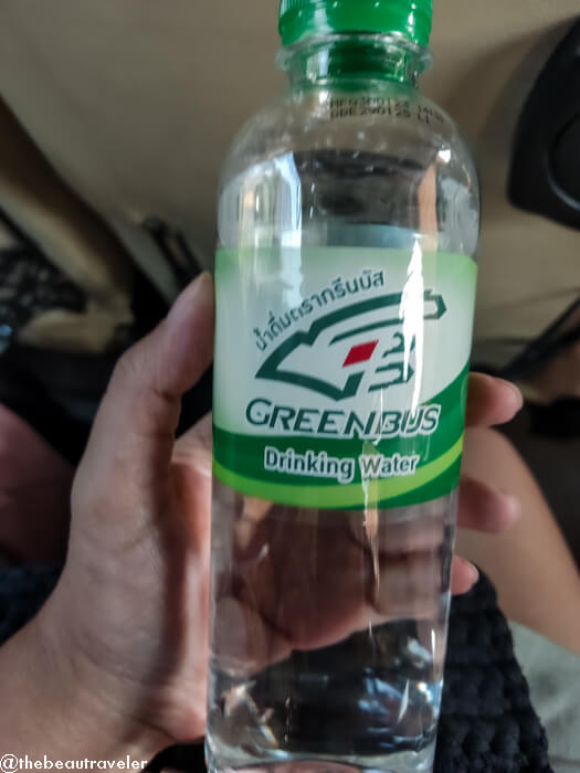 Complimentary bottled water from Greenbus.