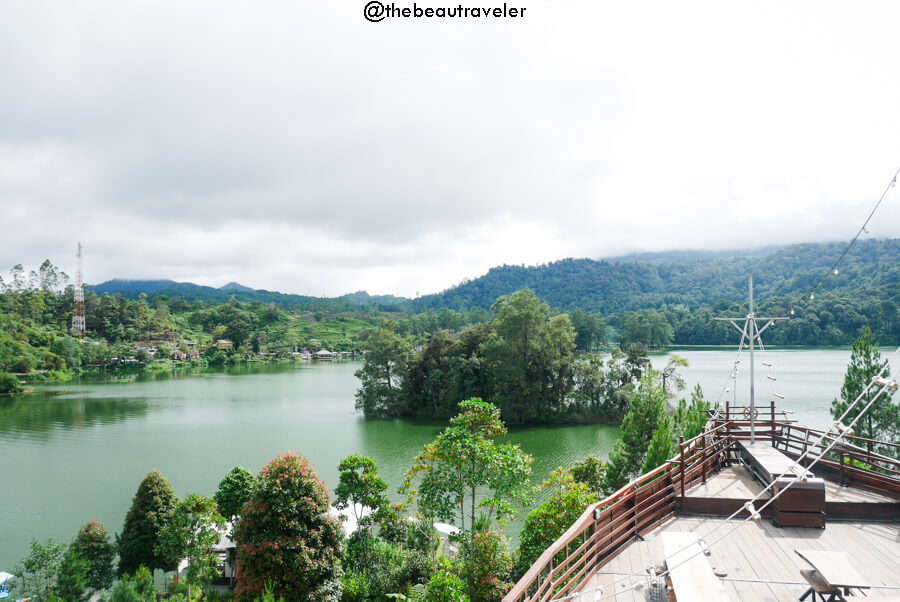 The view of Situ Patenggang from Pinisi Resto in Bandung, Indonesia.