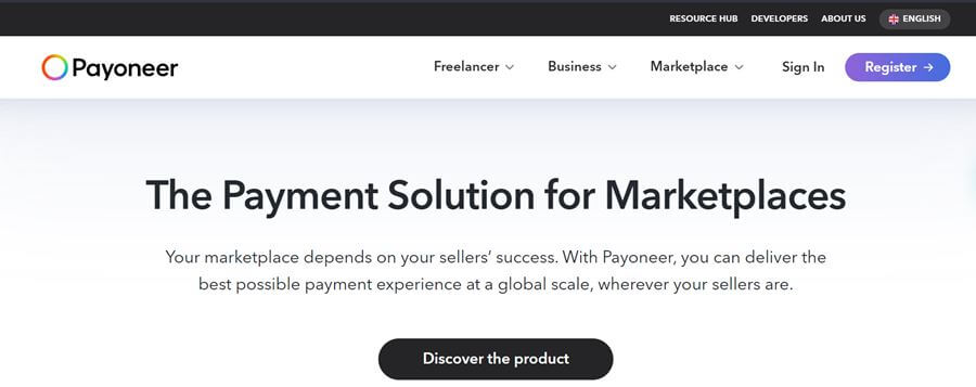 payoneer homepage screenshot