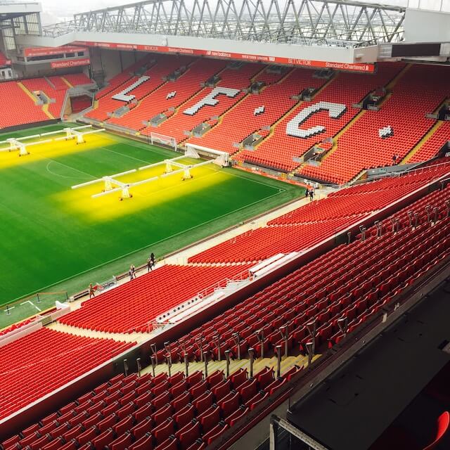 Anfield Stadium, home to Liverpool FC in Merseyside, UK. 