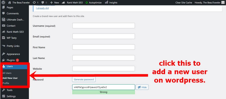 how to add a new user on wordpress