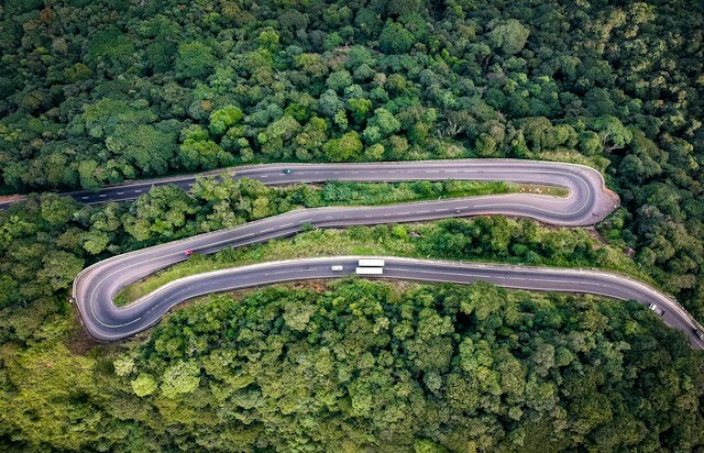 A bird's eye view of the road in Kandy, Sri Lanka. 