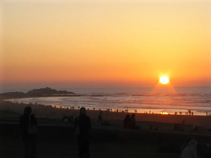 Sunset on the beach in Casablanca, Morocco.