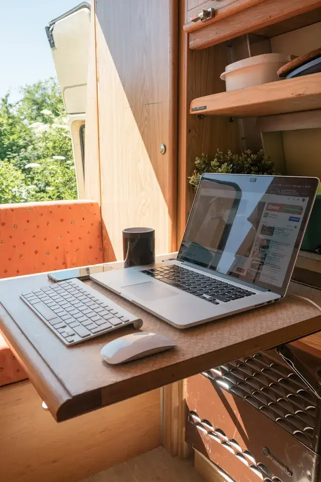 workspace in a caravan