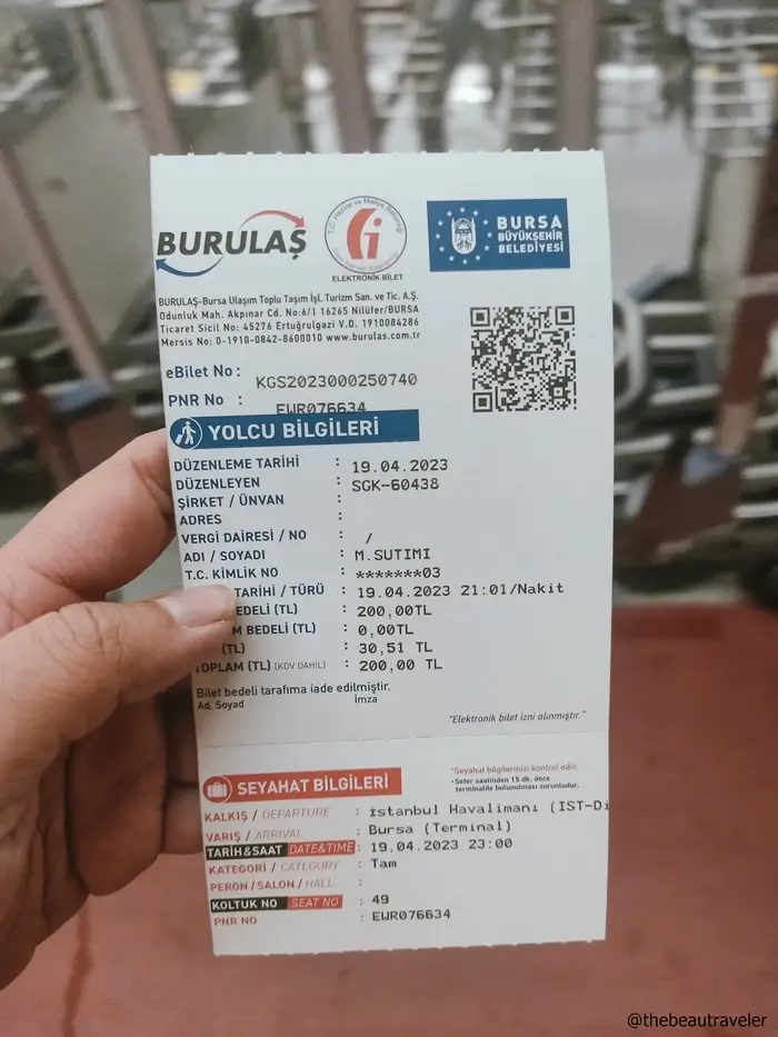 BBBus ticket from Istanbul New Airport to Bursa, Turkey.