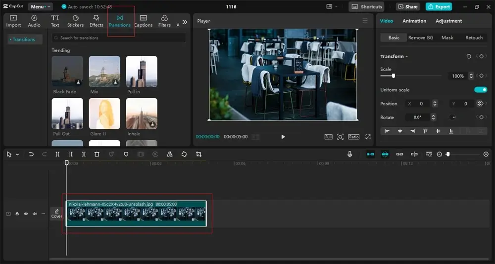 how to add transition for video on capcut