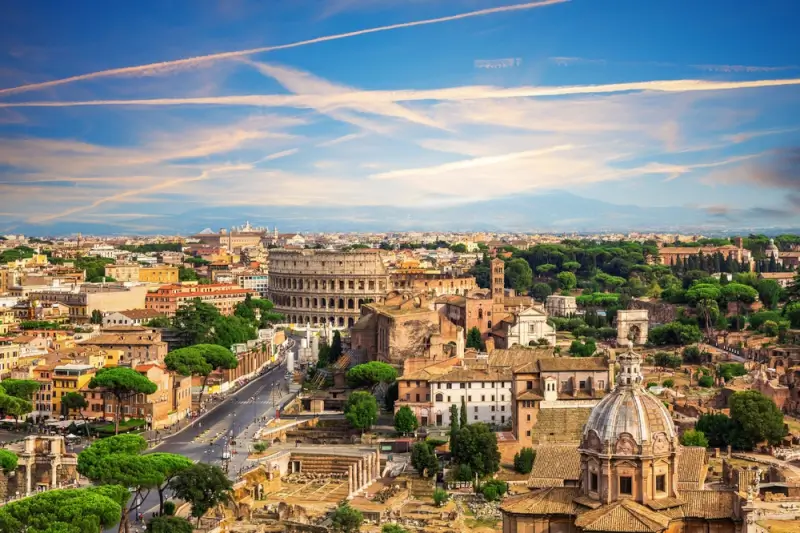 aerial view of rome near colosseum