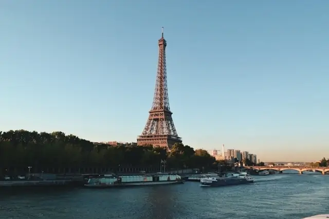 the aerial view of eiffel tower and seine river in paris, france