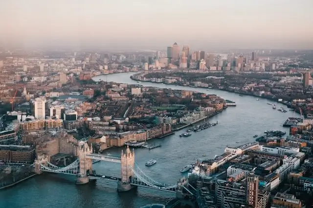 the aerial view of tower of london and surroundings in london, england