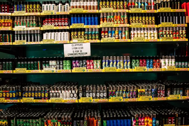 cannabis product collections at a shop in amsterdam, netherlands