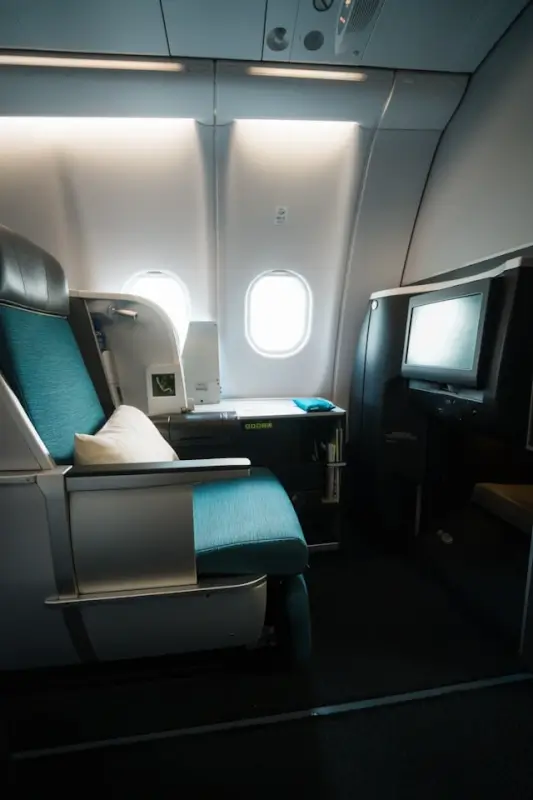 comfortable seat on a business flight
