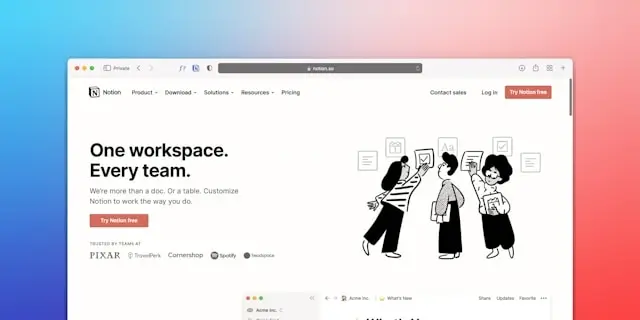Notion workspace dashboard displaying team collaboration tools and organizational features for digital nomad productivity management