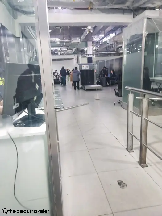 Immigration checkpoint area at Sarpi border crossing with security scanners for Turkey-Georgia border control processing
