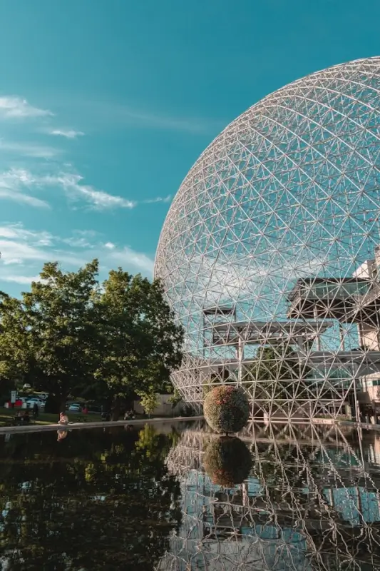Montreal Biosphere landmark destination visible during ottawa to montreal by bus travel route in Quebec