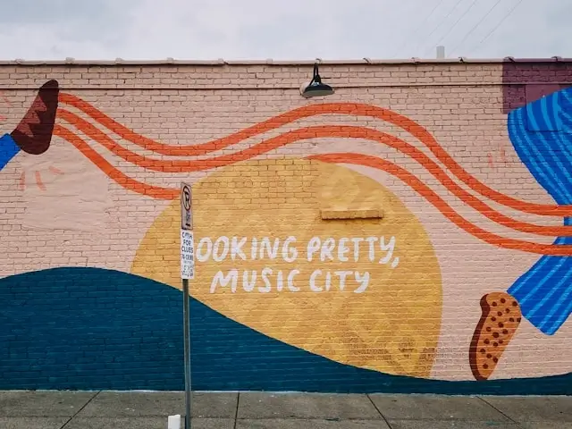Looking Pretty Music City colorful Nashville mural wall art perfect Instagram backdrop for bachelorette party photos