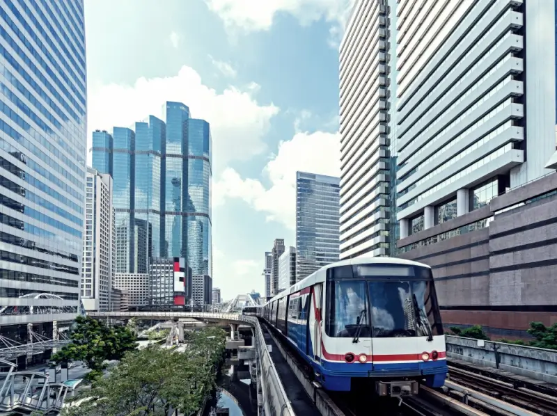 BTS Skytrain in Bangkok Thailand as budget-friendly public transportation option